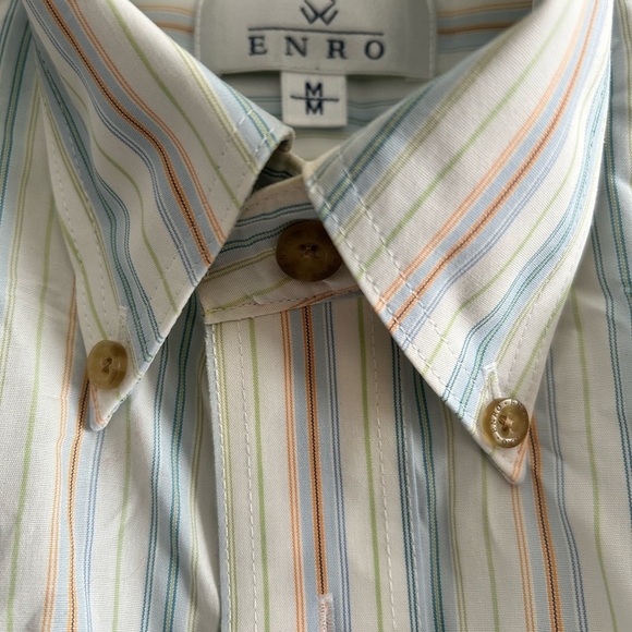Enro -medium-Classic Men's Striped Button-Down Shirt-casual short sleeved - Picture 6 of 9
